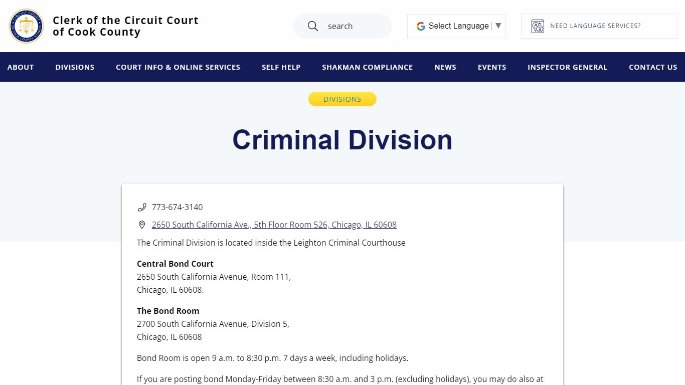 Criminal Division | Clerk of the Circuit Court of Cook County